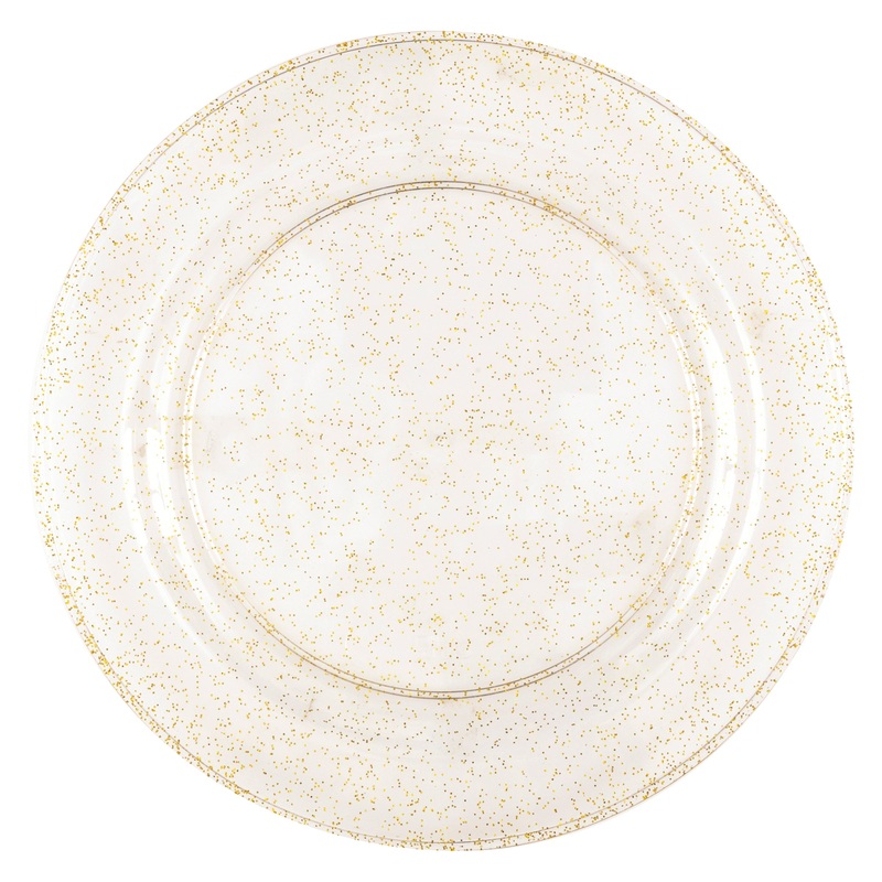 8 Gold Glitter Plastic Plates 7in