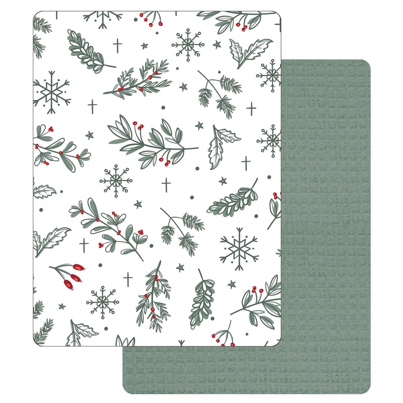 Christmas 2 Kitchen Towels Winter Foliage Print and Plain – 100% Cotton 16x27in (41x69cm)
