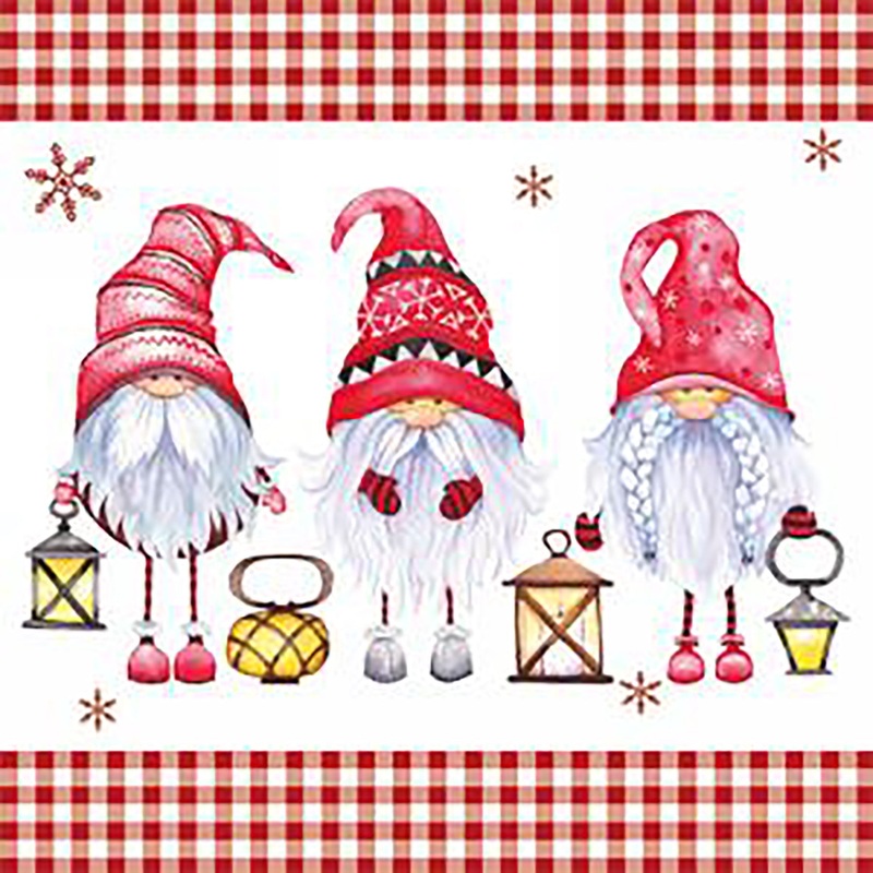 Christmas 20 Luncheon Napkins Gnomes with Lanterns 13x13in