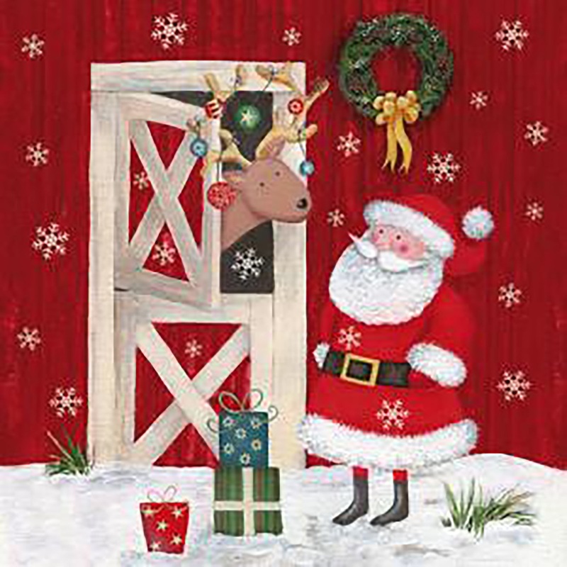 Christmas 20 Luncheon Napkins Santa at the Stable 13x13in