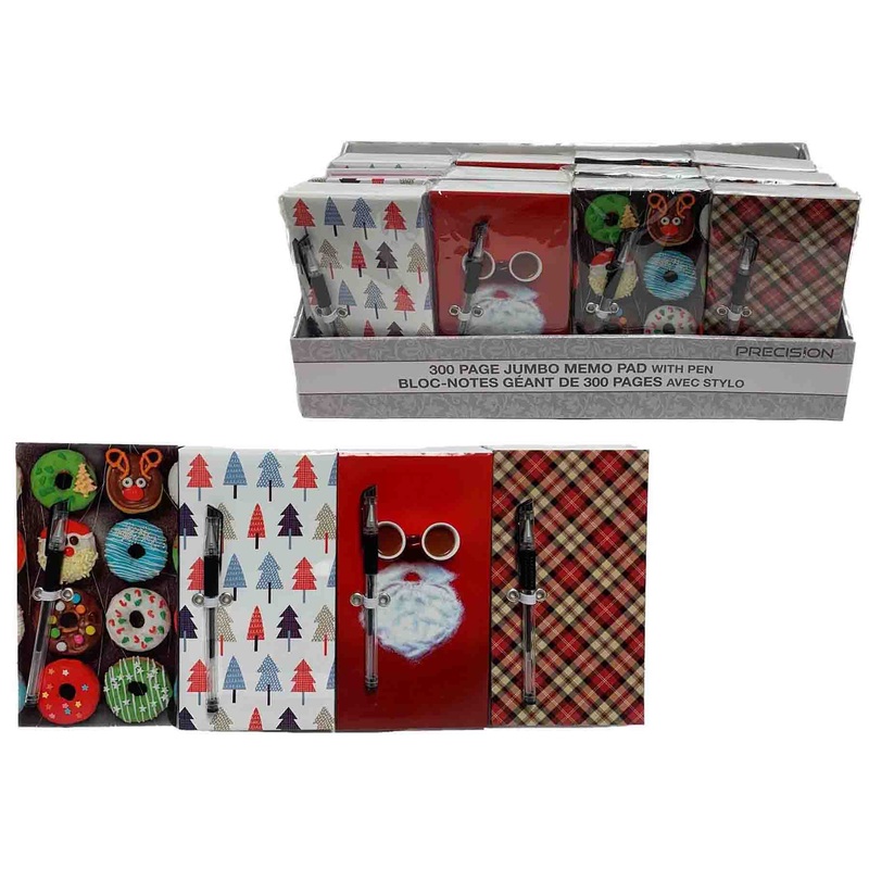 Christmas 300 Page Jumbo Memo Pad with Pen 4.4x8in