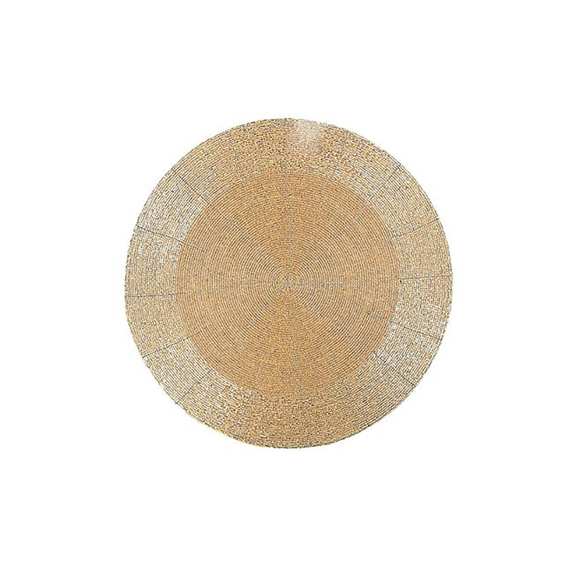 Christmas Beaded Round Gold Placemat 13in