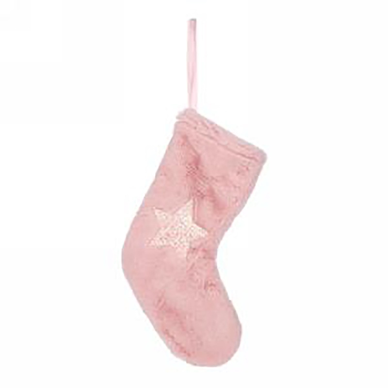 Christmas Faux Fur Stocking Glitter Star Ornament  Pink
