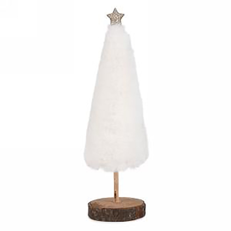 Christmas Faux Fur Tree on Log White