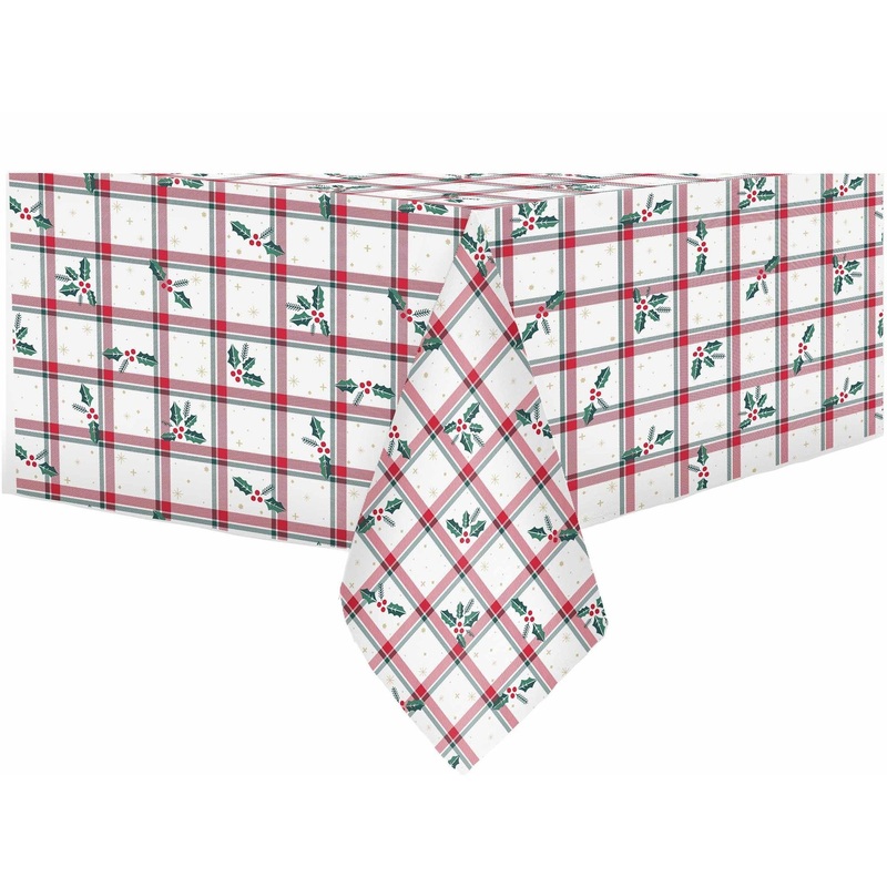 Christmas Flannel Back Printed Peva Holiday Plaid Tablecloth 60x84in (152x213cm)