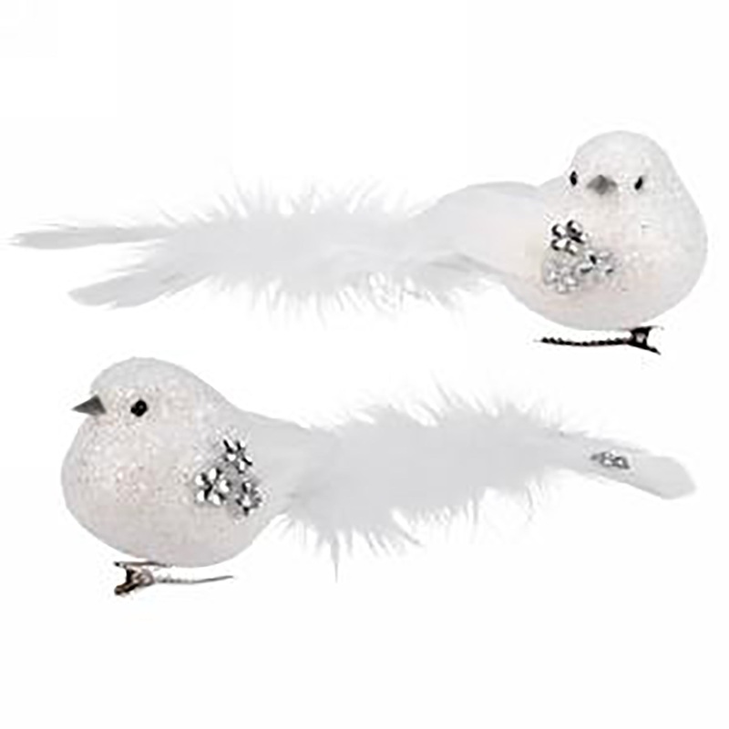 Christmas Glitter Bird with White Feathers on CLip