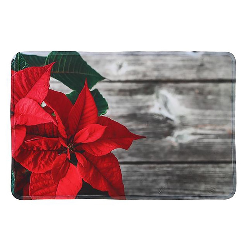 Christmas Memory Foam Digital Print Mat – Poinsettia on Plank 24x16in