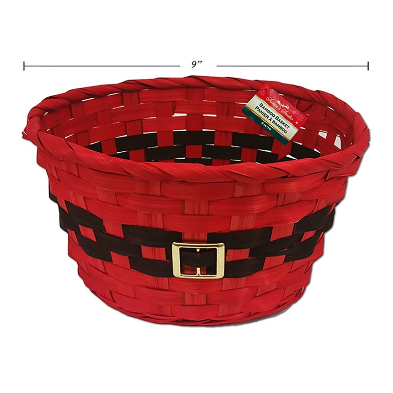 Christmas Santa Suit Bamboo Basket with Metal Buckle Red 5x9in dia.