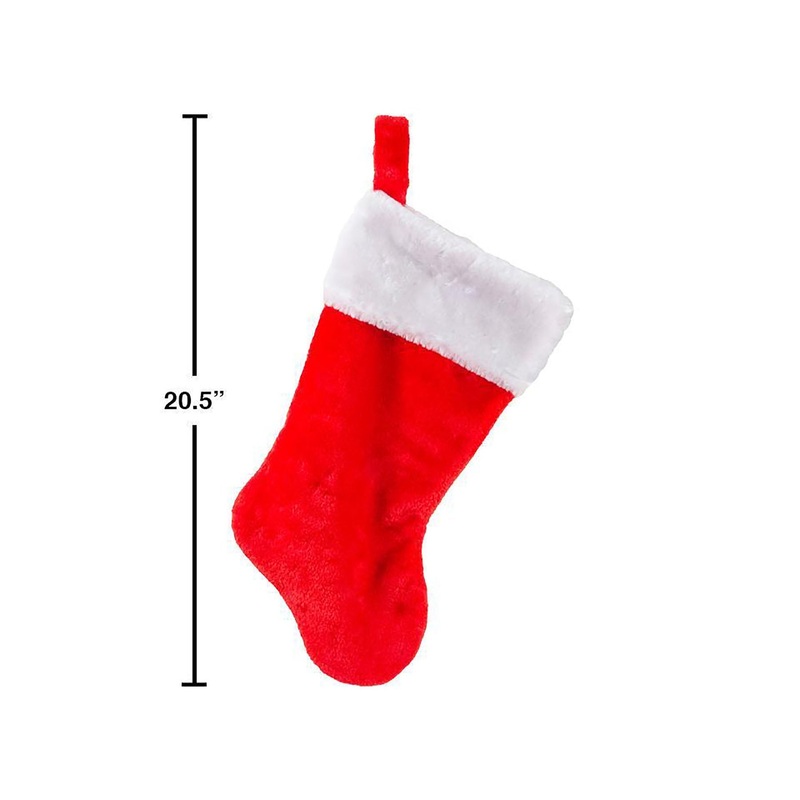 Santa’s Secrets Deluxe Red Plush Stocking with White Trim 18in