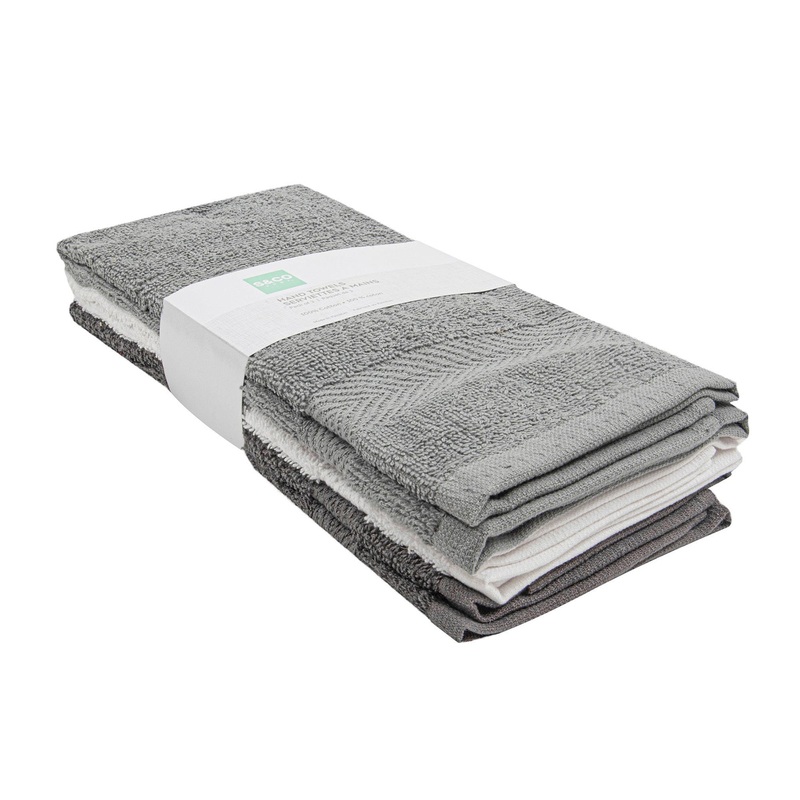 3 Woven Hand Towels 100% Cotton – Alloy, White and Casterock 16x26in