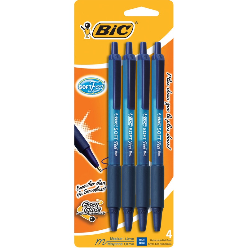 Bic Soft Feel 4 Retractable Pens – Medium 1.0mm – Blue Ink