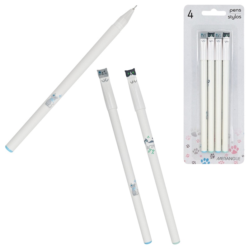 Merangue 4 Cat Face Pens – Black Ink 6.1in
