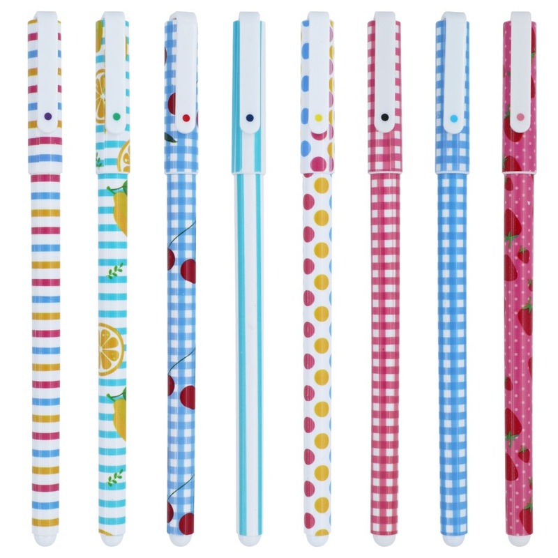 Merangue 8 Pens with Fruit Patterned Wrap 6in