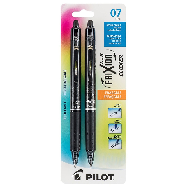Pilot Frixion 2 Erasable and Retractable Pens – Black Gel Ink 0.7mm