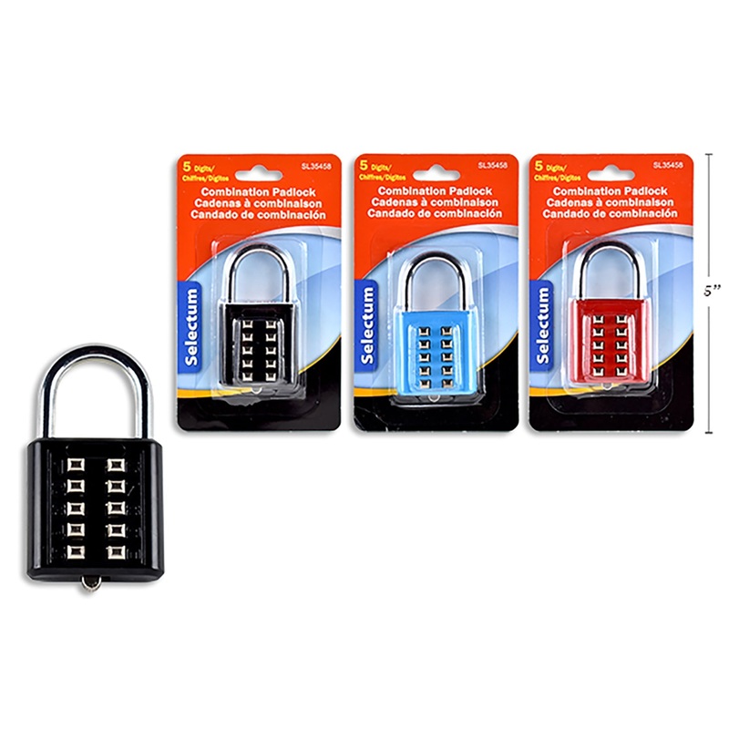 Selectum Combination Padlock Push Button 5 Digits 3×1.5×0.6in