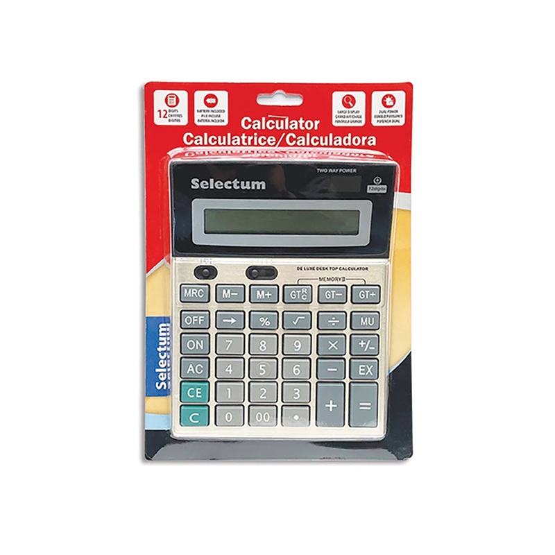 Selectum Jumbo Desk Calculator 12 Digits – Battery Included 7.2×5.5in