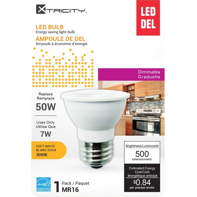 Xtricity MR16 Led Soft White Dimmable 7W Light Bulb E26 Base