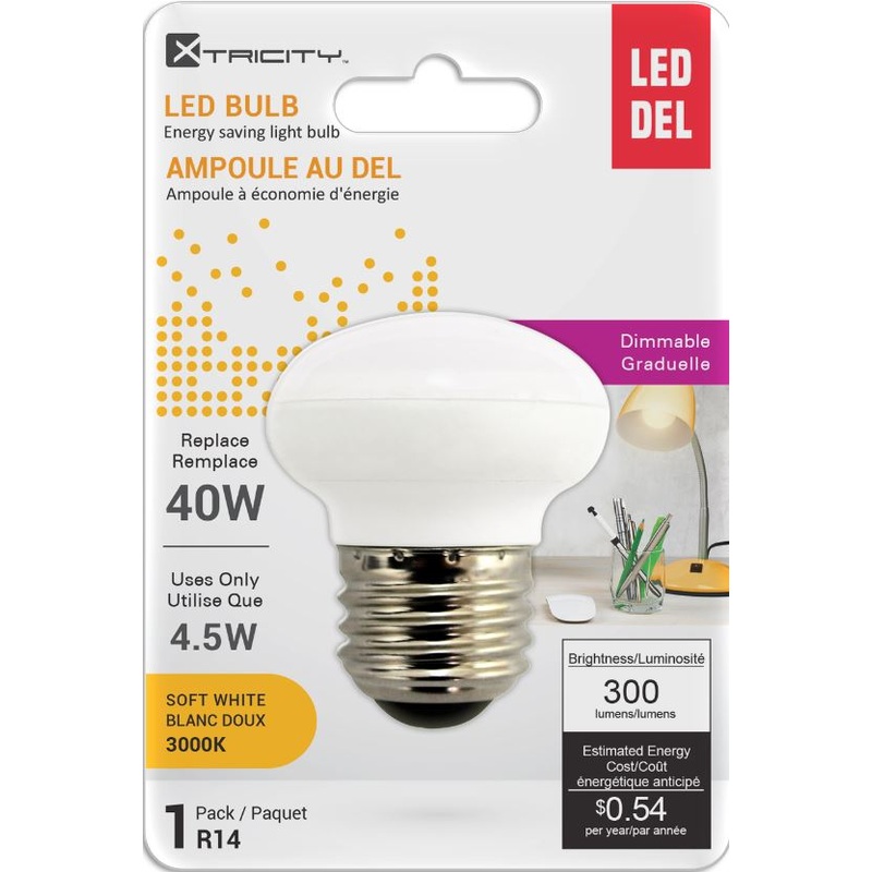 Xtricity R14 Led Soft White Dimmable 4.5W Light Bulb E26 Base