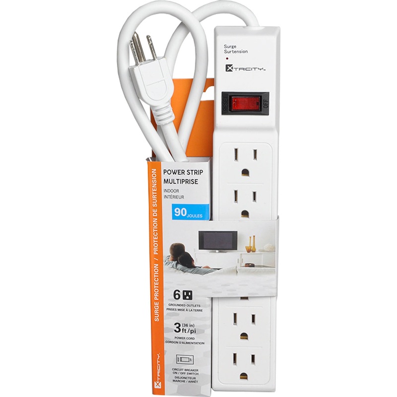 Xtricity White Power Strip with 6 Grounded Outlets 3ft
