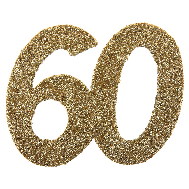 Age 60 6 Small Decorations Gold Glitter 2.4×2.4in