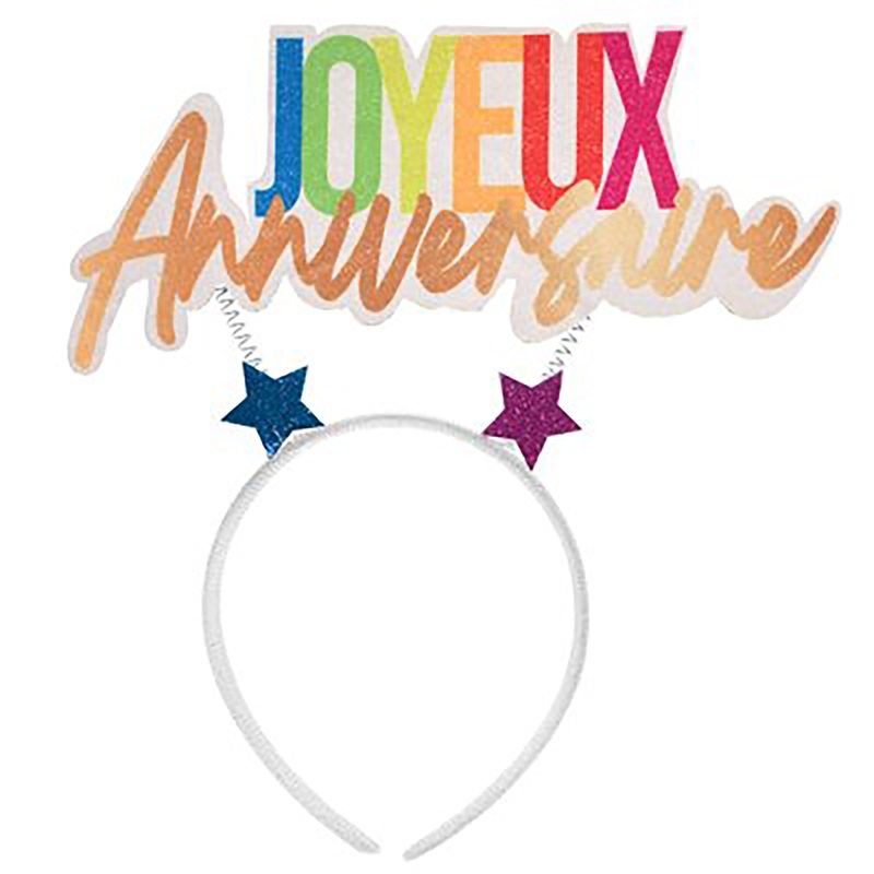 Festicolor White Headband – Joyeux Anniversaire – Foam Topper 8.3×9.8in