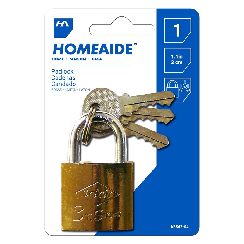Homeaide Brass Padlock with 3 Keys 1.1in (3cm)