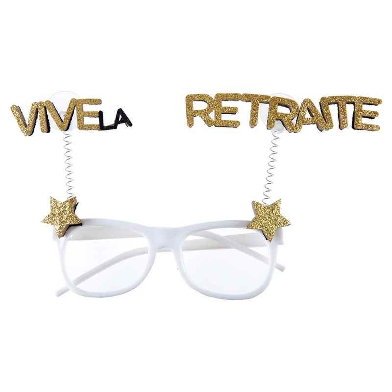 Vive La Retraite Glitter Glasses White and Gold 8.3×4.8in
