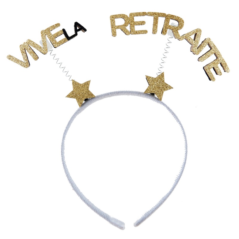 Vive La Retraite Glitter Headband White and Gold 7.9×7.5in