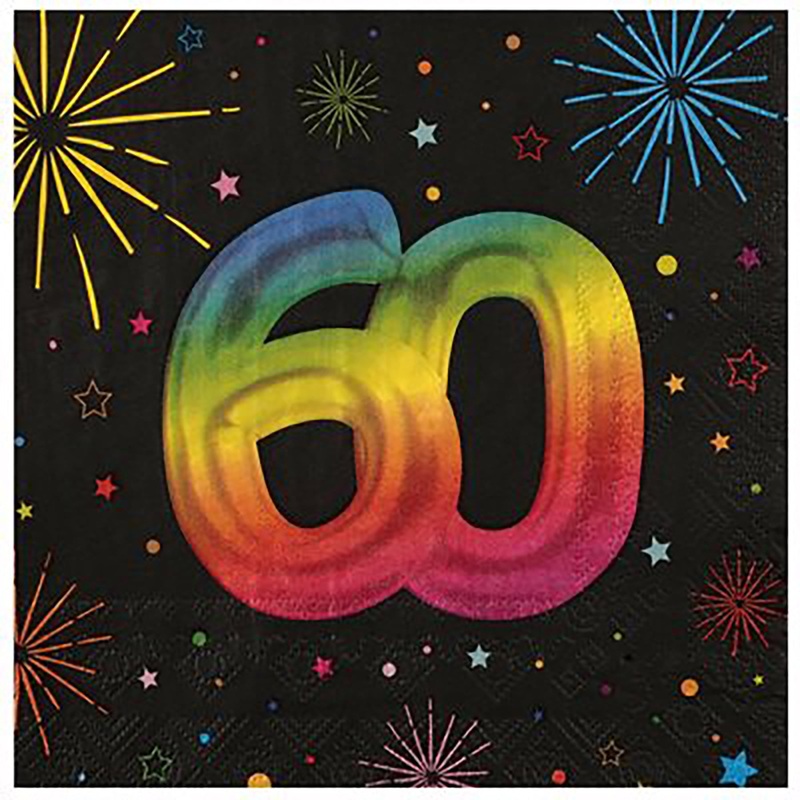 Festicolor Age 60 12 Luncheon Napkins – Black Background 13x13in