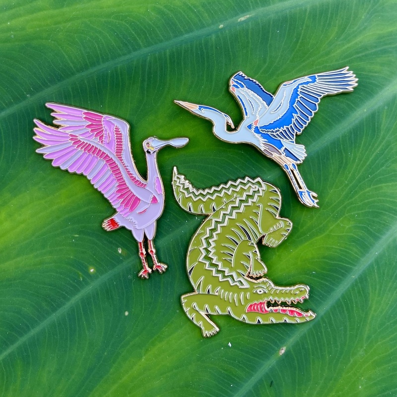 Louisiana Wildlife Pins|Alligator|Roseate Spoonbill|Blue Heron