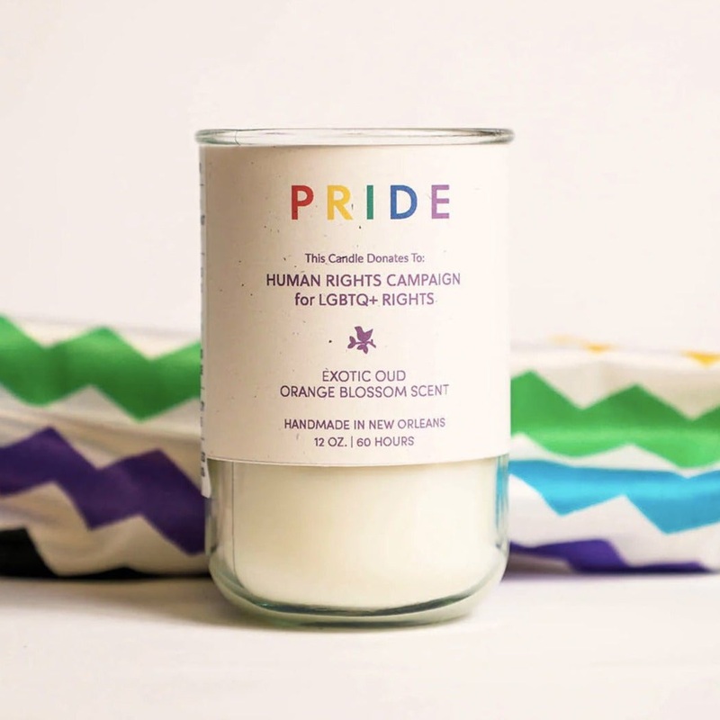 Candles by Goods that Matter|PRIDE – Exotic Oud & Orange Blossom (Human Rights Campaign for LGBTQ+ Rights)|ACTION – Vetiver (Anti-Racism & Racial Equity)|BREATHE – Lavender (Mental Health)|CHERISH – Oak Moss (Mardi Gras Indians & Culture)|JUSTICE – Ginger