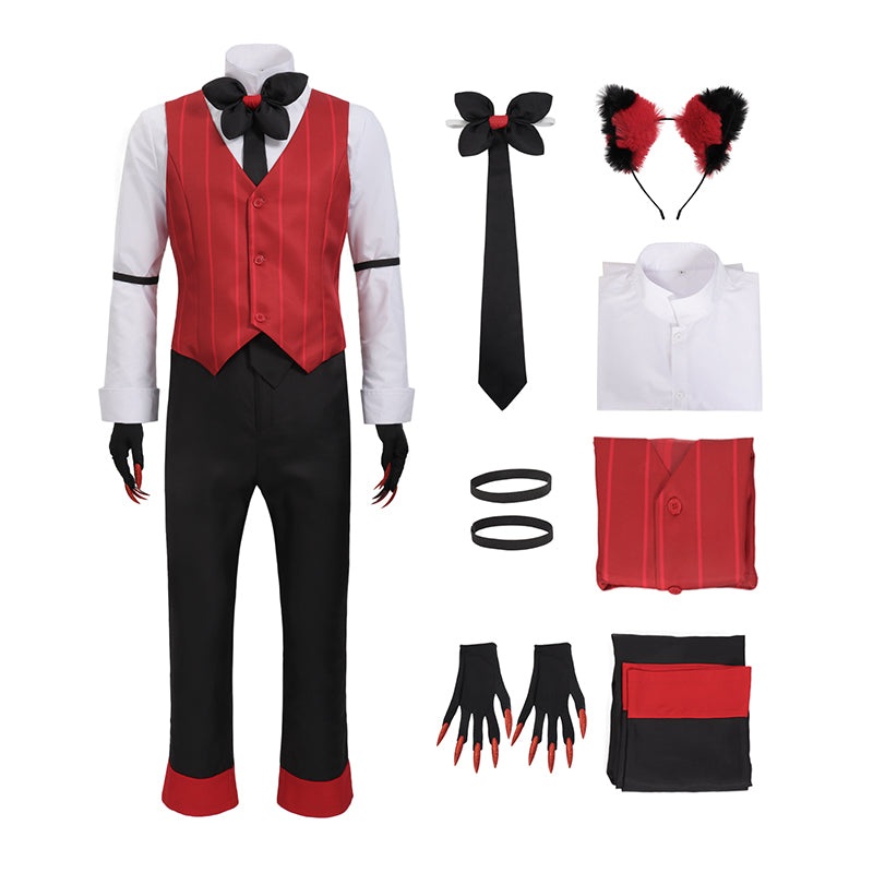 Alastor Cosplay Costume with Vest Shirt Pants Alastor Waiter Men Cosplay Uniform Outfits for Halloween