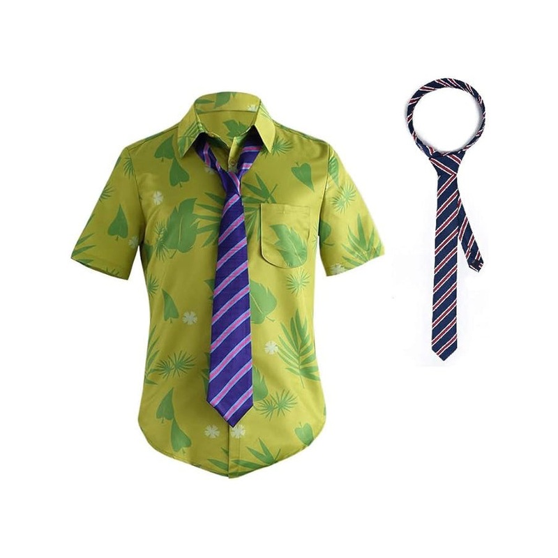 Green Printed T-Shirt Purple Tie for Mens Hawaiian Floral Shirts Cosplay St. Patrick’s Day