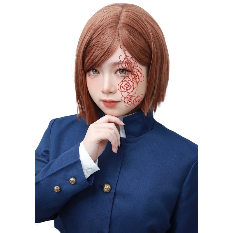 Kugisaki Nobara Cosplay Wig with Stickers for Anime Costume