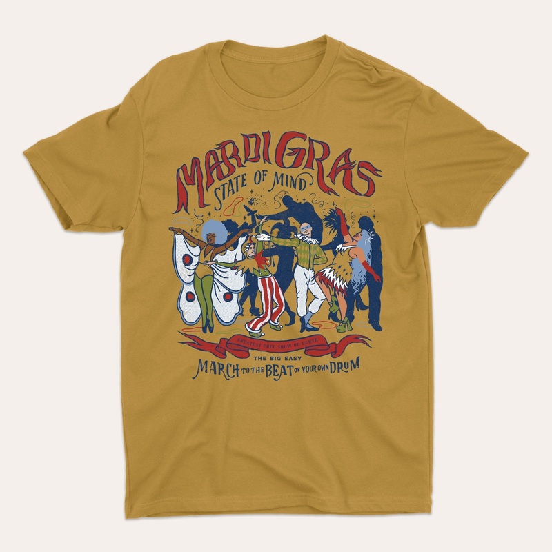 Mardi Gras State of Mind|Unisex X-Small|Unisex Small|Unisex Medium|Unisex Large|Unisex X-Large|Unisex XX-Large|Unisex 3X-Large|Cotton