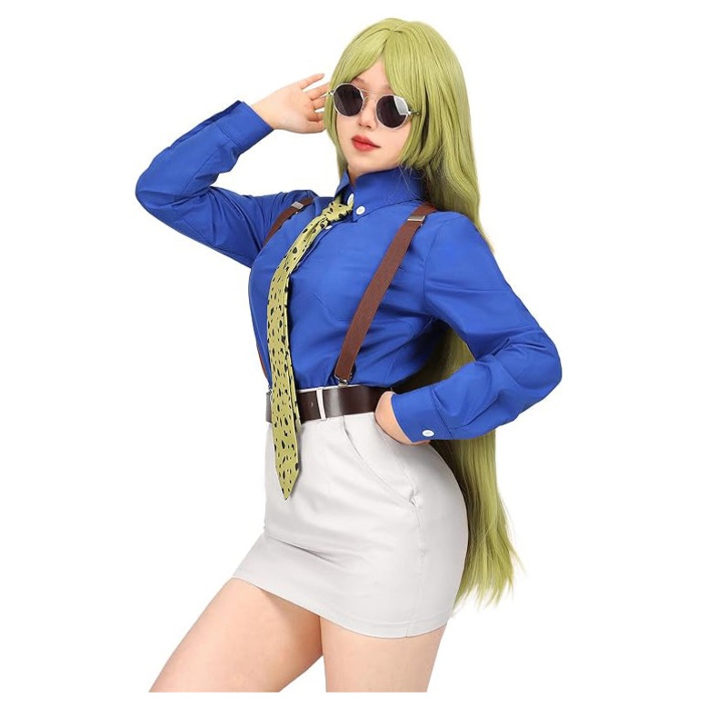 Nanami Kento Cosplay Costume Women’s Slim Fit Shirt Skirt with Tie Suspender Glasses