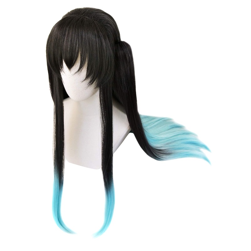Tokitou Wig Unisex Anime Cosplay Long Gradient Black Blue Hair with Tail-Clips Black