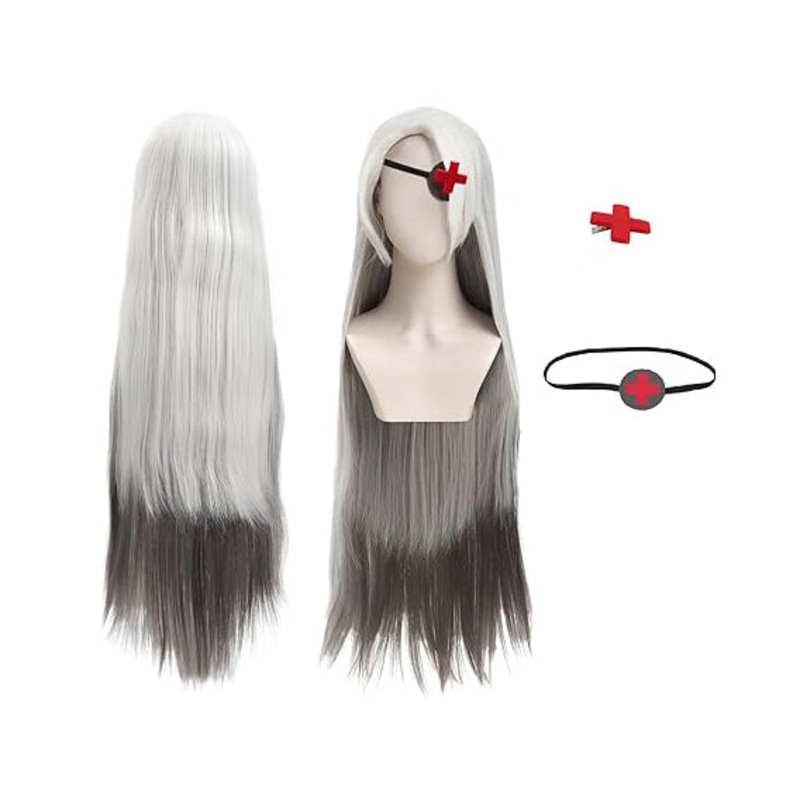 Vaggie Cosplay Wig Long Straight Grey Hair Costume Accessories for Women