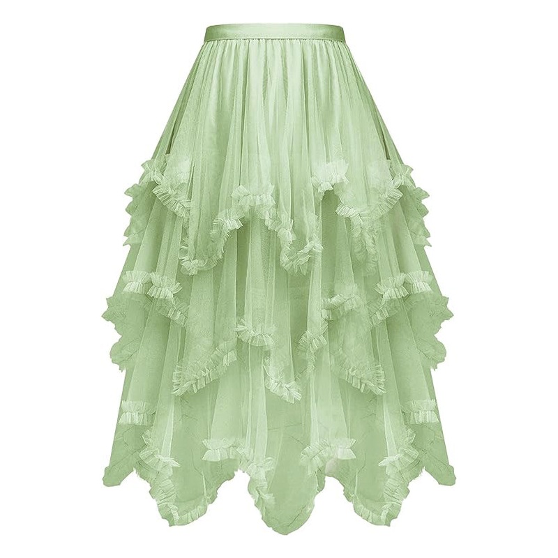 Women Fairy Dress Tiered Tulle Skirt Ruffle Elastic Waist Midi Skirt Tutu Mesh Fairy Costume