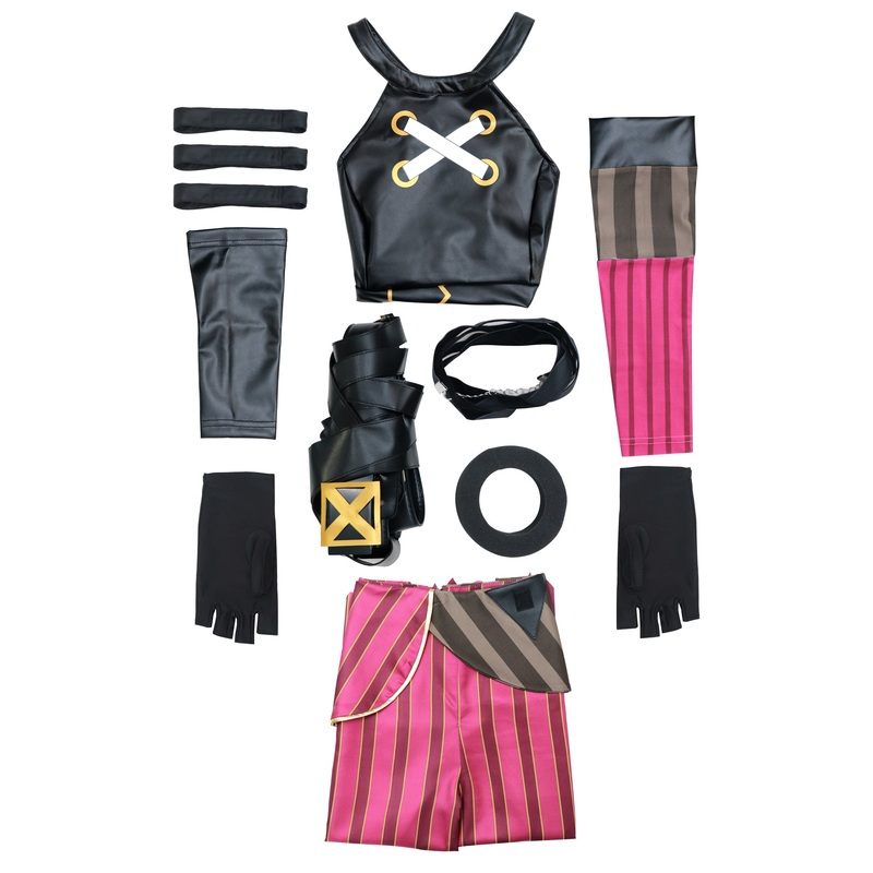 Women Powder Cosplay Costume Outfit with Gloves and Waist Belt for Halloween