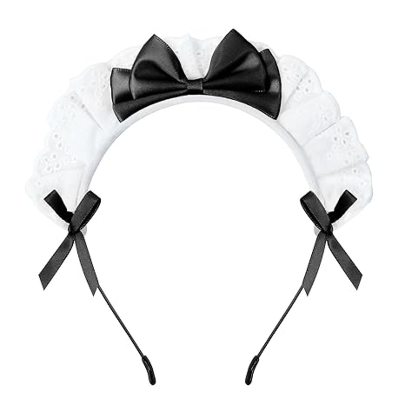 Women’s French Maid Headband Ribbon Lace Kawaii Headwear Headpiece for Cosplay Costume