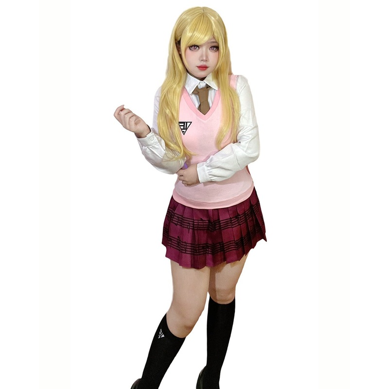 Women’s Kaede Akamatsu Cosplay Costume Pink Uniform US Size Cosplay Costume Outfit Vest Skirt Set with Socks