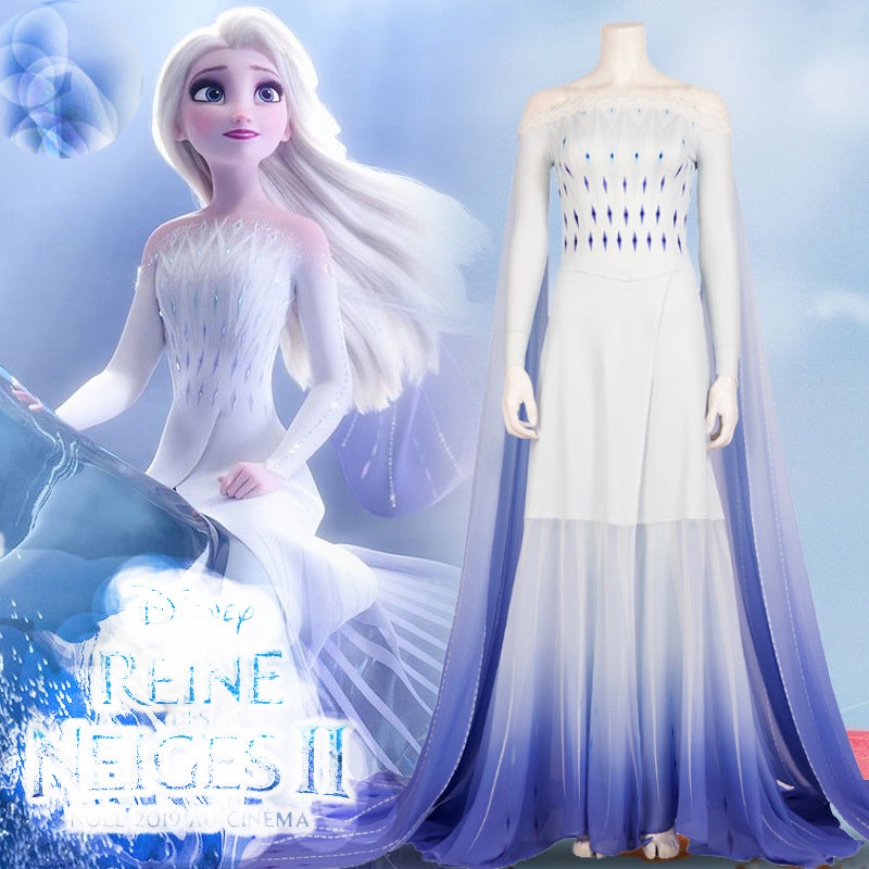 2019 Movie Elsa White Dress Custom Made Costumes Princess Elsa Cosplay Costume Dress Elsa Hair Down White Dress Adult