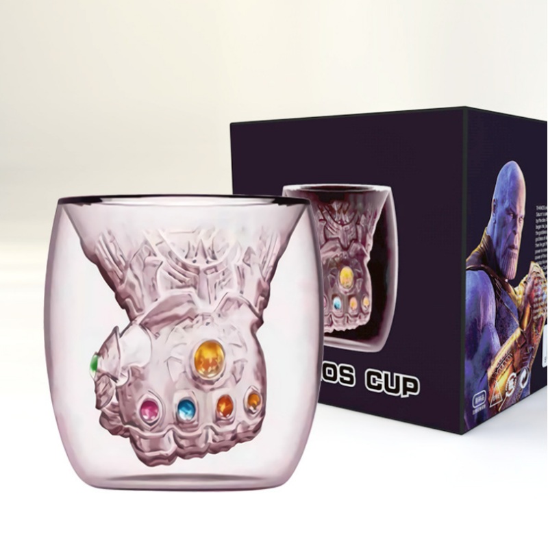 Avengers 4 Endgame Thanos Glove MugSakura Pink Double Wall Glass Mug Tea Coffee Cup Drink Glass