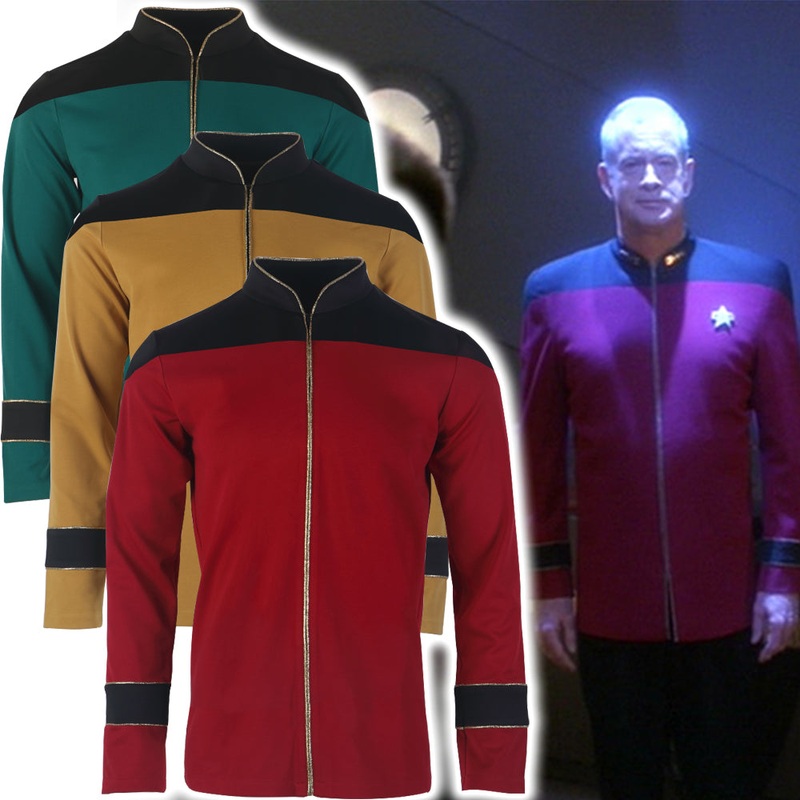 Star Trek The Next Generation TNG  Admiral Tunic Uniforms Red Gold Men Shirts Halloween Cosplay Costumes