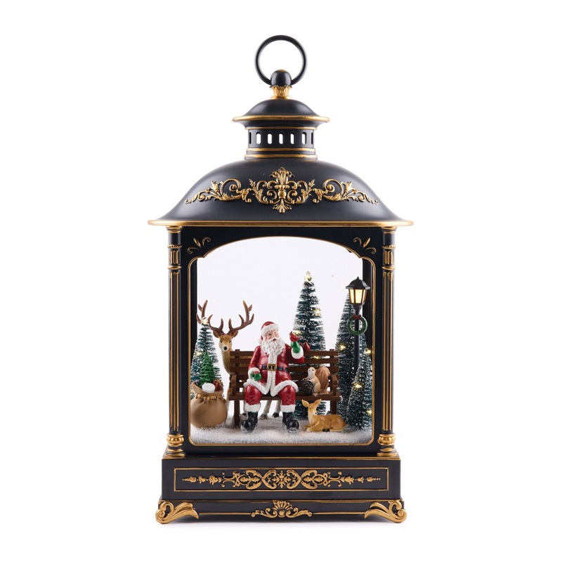 LED Lantern w/Santa and Animals, 17.5