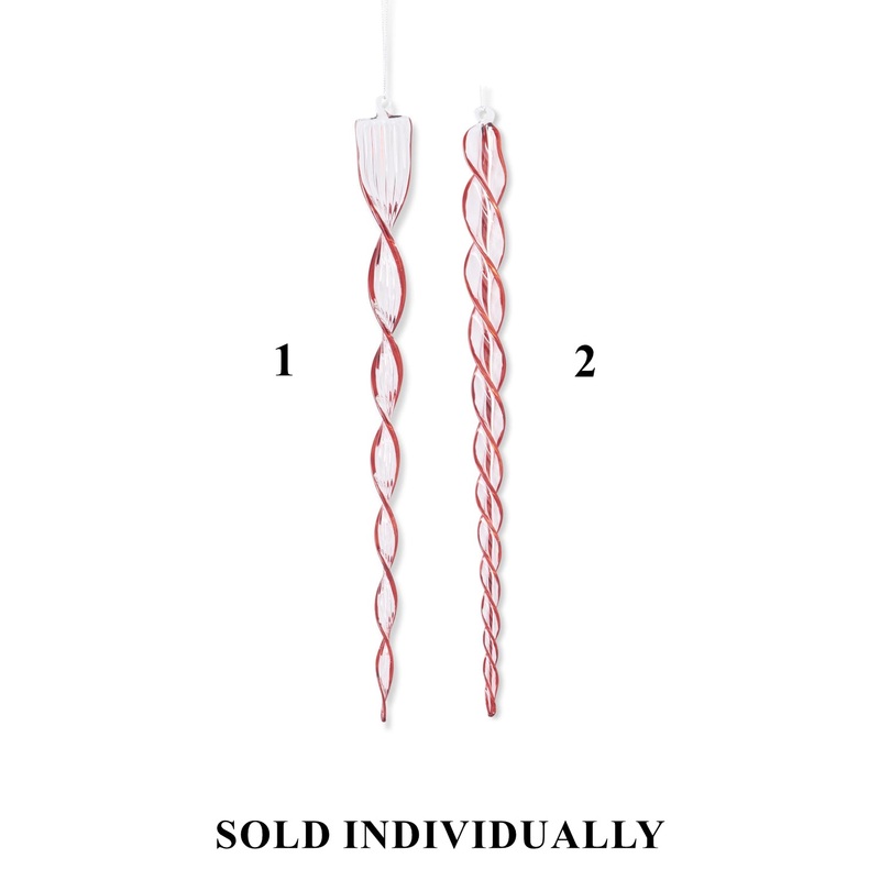 Red & Clear Glass Flat Spiral Icicle Ornament, 16 (2 styles – sold individually)