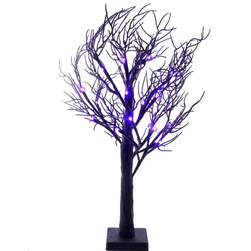 24 Battery Operated Pre-Lit Purple LED Black Glittered Tabletop Tree