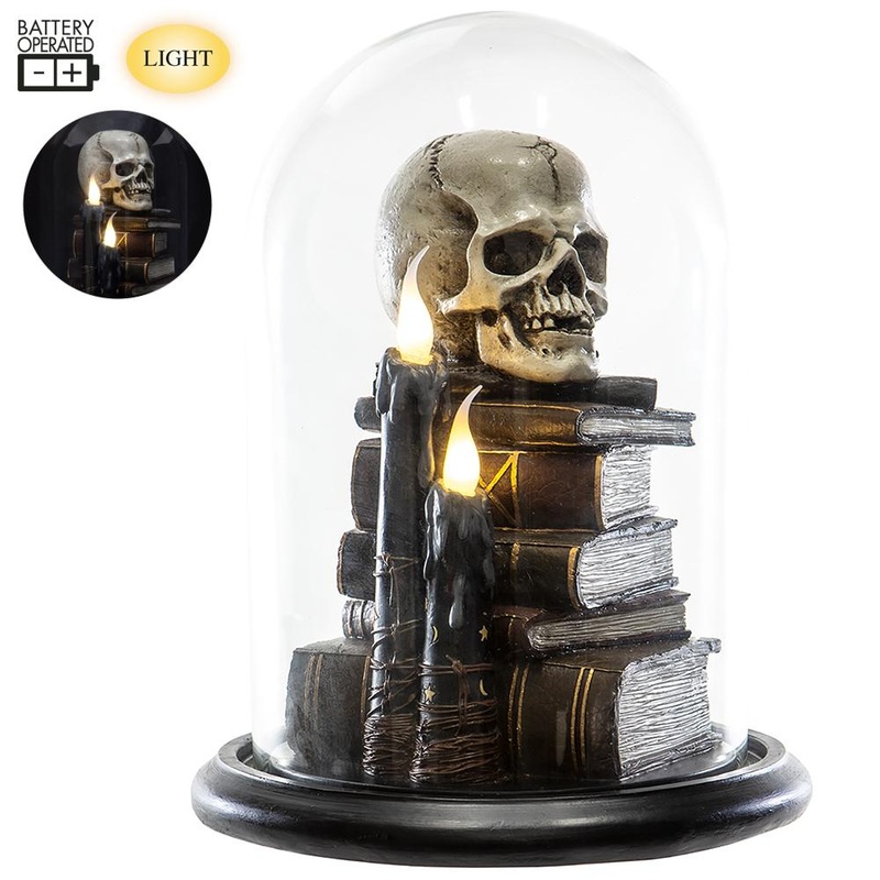 Battery Operated Skull on Book With Light, 12.4 (Beige & Brown)