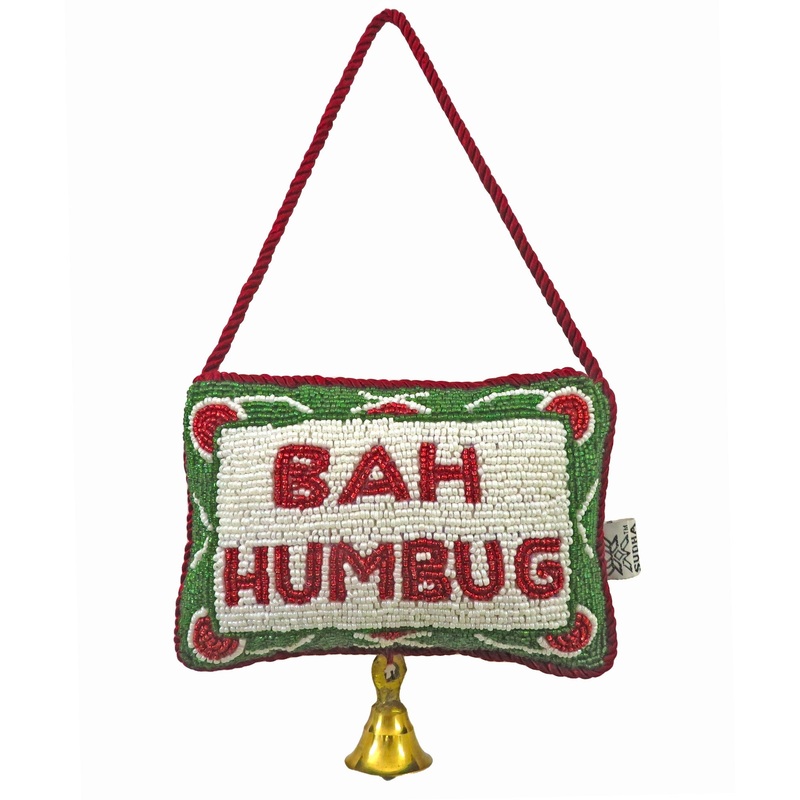Beaded Bah Humbug Red & Green Doorknocker